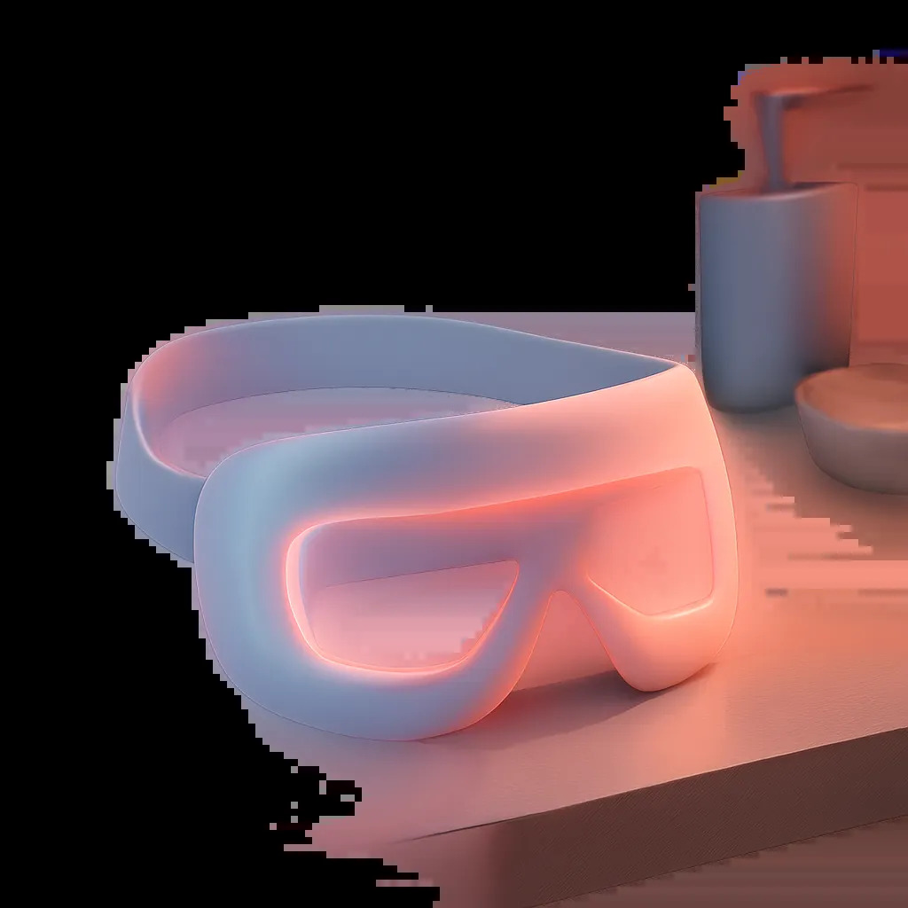 Illustration d’un masque LED pensé pour le contour des yeux, présenté dans un univers élégant et minimaliste. L’image évoque le confort, la précision du soin et la photothérapie à domicile.